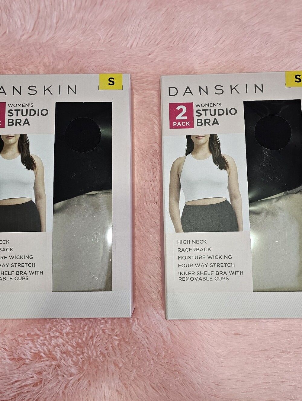 Danskin Womens Studio Sports Bra 2 Packs Bundle Neutral Colors Black Cream Beige